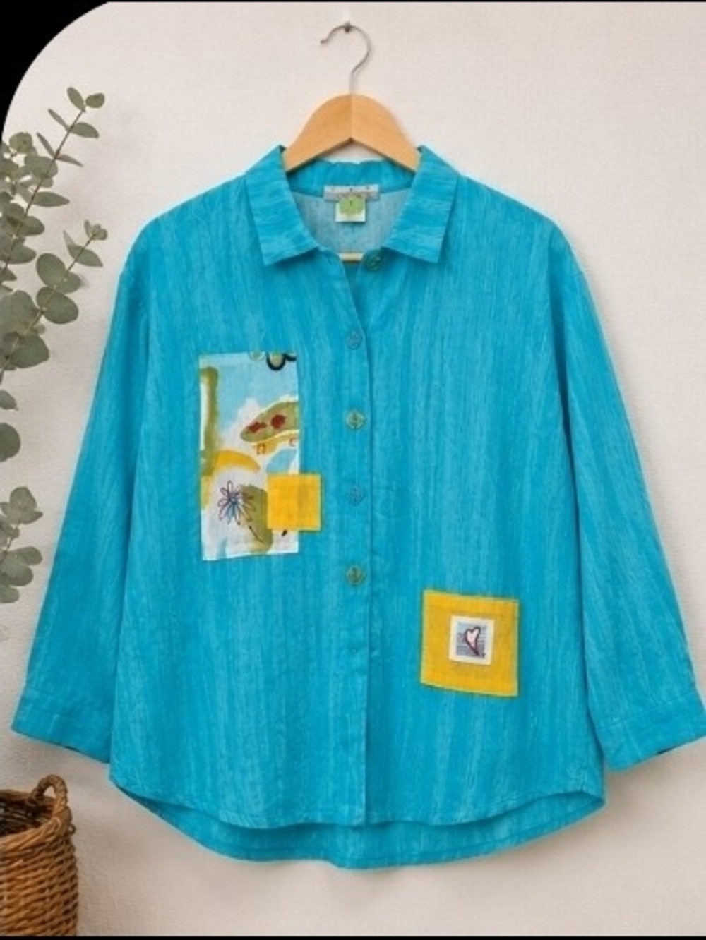 Nino Wong Button-Up Shirt with Yellow Patch Accents